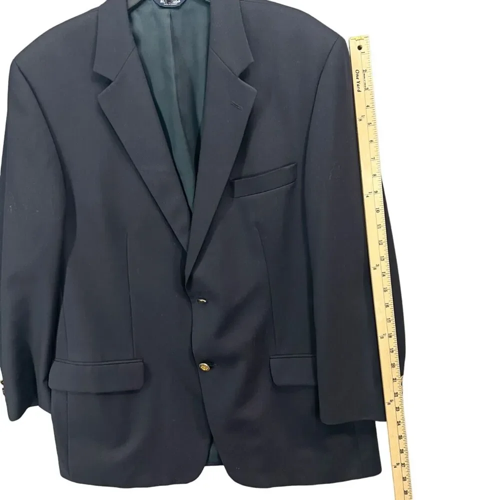 Botany 500 Blazer Jacket Mens 43R Dark Blue Wool Gold Buttons Sport Coat Classic
